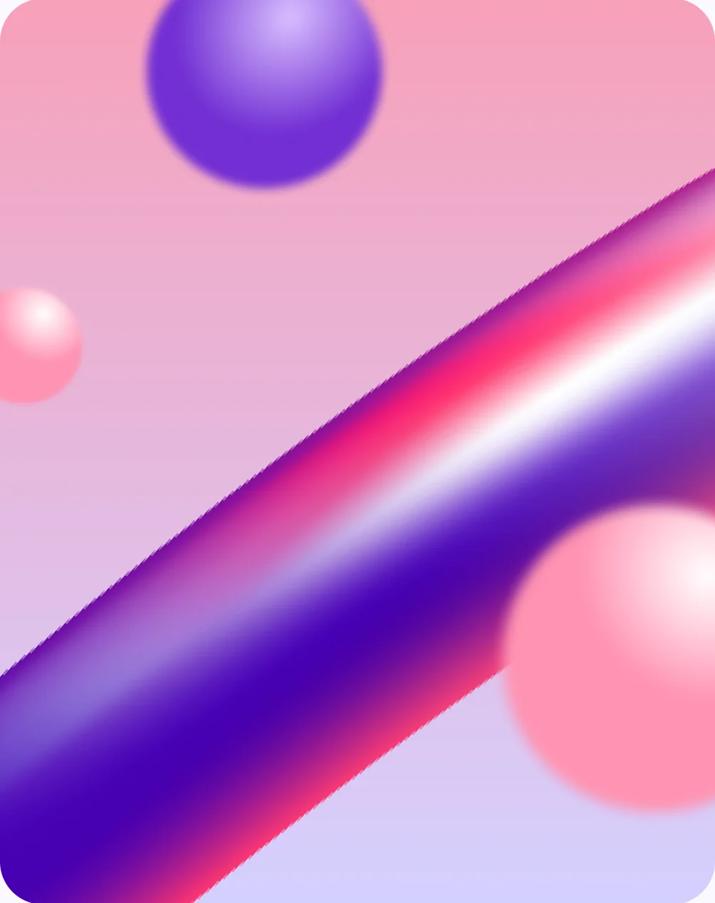 AI Transformationのイメージ。パープルの球体とピンクのグラデーションチューブの抽象グラフィック