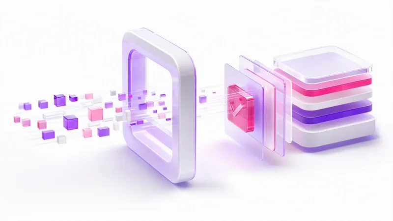 散らばった要素が整理され定着していく、AI導入と業務変革の抽象イメージ