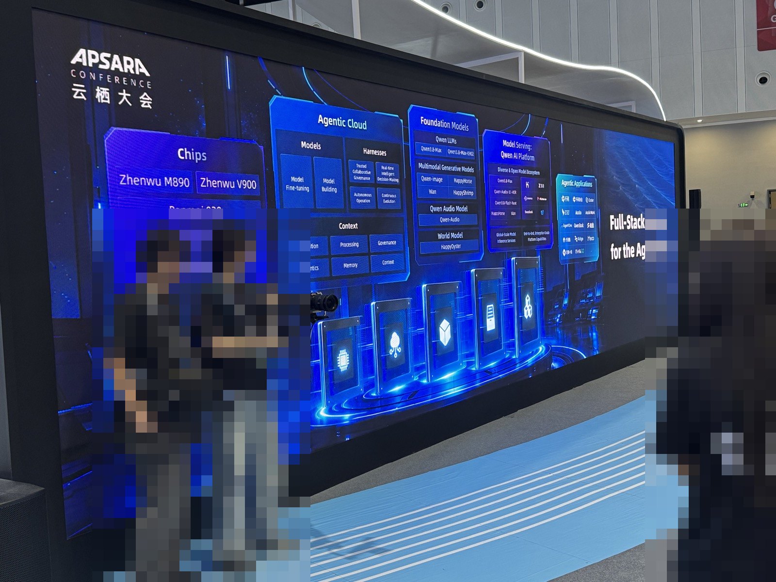 「Full-Stack Ready for the Agentic Era」の大型パネル。Chips、Agentic Cloud、Foundation Models、Model Servingの列が並ぶ